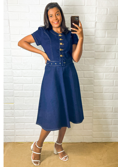 Vestido Midi godê jeans Kellen