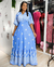Vestido longo estampado manga flayr - AZUL - Vielux Moda Evangélica 