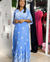 Vestido longo estampado manga flayr - AZUL - comprar online