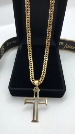 Corrente Com Elos Duplos, Grumet Dupla ou Romana Quadrada Com Pingente de Cruz Em ouro 18kl/750 na internet