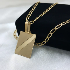 Corrente Masculina Com Elos Longos e Pingente Placa em Ouro 18kl/750 - Design Joias