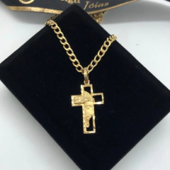 Corrente Masculina Grumet Com Pingente De Cruz Em Ouro 18kl/750 - Design Joias