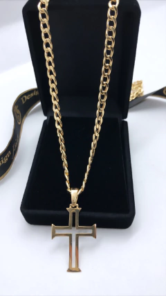 Corrente Grumet Masculina Com Pingente Cruz em Ouro 18kl/750 na internet