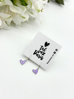 Aros Corazón ( lila base plata)