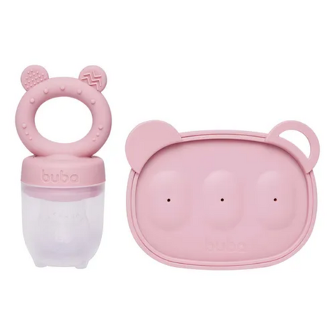 Kit Porta Frutinhas Buba Rosa +6m Introdução Alimentar BPA