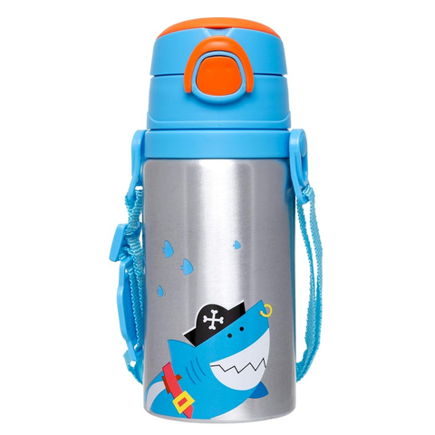 Garrafa Escolar Infantil Tubarão Buba 450ml Canudo Antivazamento