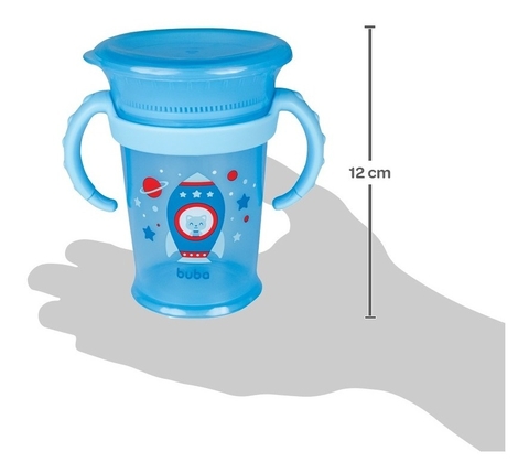 Copo Azul Infantil 360º Com Alça Buba Para Treinamento