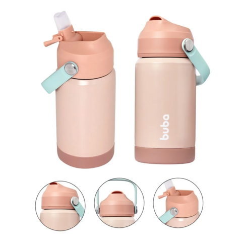 Garrafa Infantil Buba 360ml Rosa com Parede Dupla Alça