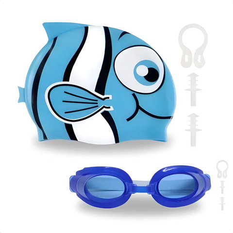 Kit Infantil Natação Completo Óculos Touca e Protetores