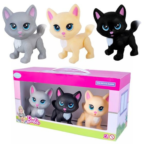 Pack Mini Gata Cinza, Preto e Creme Mini Pets da Barbie
