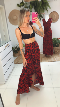 Saia pareô new babado onça Red - Stelli Resort & Beachwear