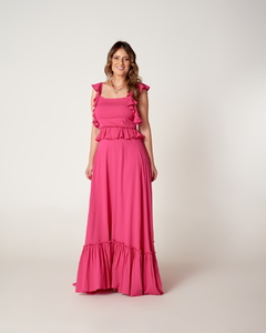 Vestido Longo Cris Babado pink - Stelli Resort & Beachwear