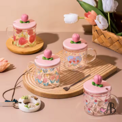 TAZA CON TAPA VIDRIO FLOWER TULIPAN