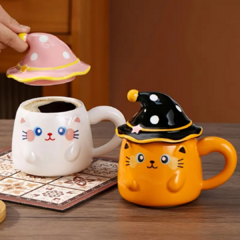 TAZA CON TAPA GATITO HALLOWEEN - Ab importados