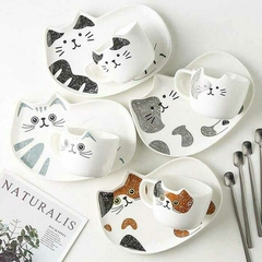 TAZA CON PLATO BANDEJA CAT PRINT