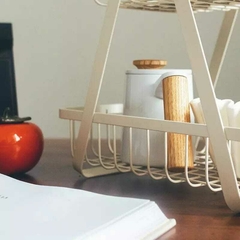 CANASTO METAL RECT 2 PISO C/ MANIJA MADERA PEKIN WHITE 27X17X29,5 - Pranzo bazar