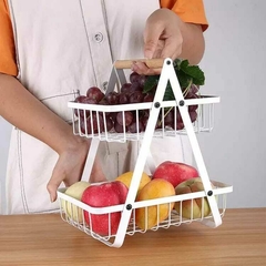 CANASTO METAL RECT 2 PISO C/ MANIJA MADERA PEKIN WHITE 27X17X29,5 en internet