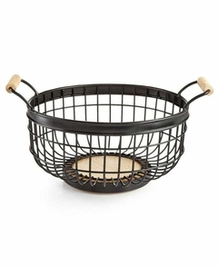 FRUTERA METAL NEGRA CON MANIJA MADERA DUBLIN ROUND 36X26X18 - comprar online