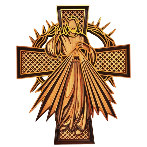 Crucifixo Nosso Senhor Jesus Cristo, Dourado, 30 cm, MDF