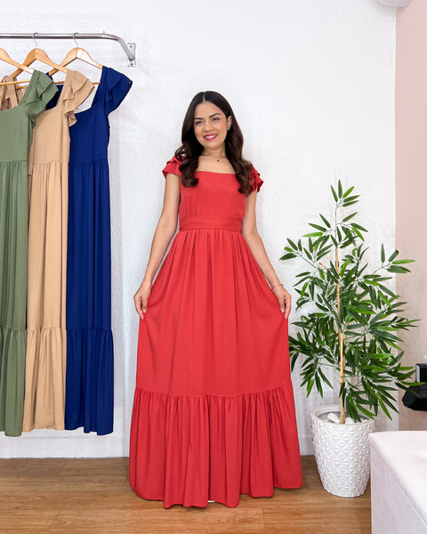 Vestido Longo com Faixa (Telha) - comprar online