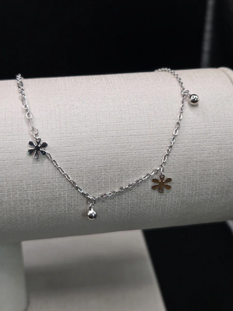 TORNOZELEIRA MINI FLORES PRATA 925