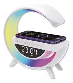 Lámpara Parlante Luz Led Fm Cargador Inalámbrico Reloj