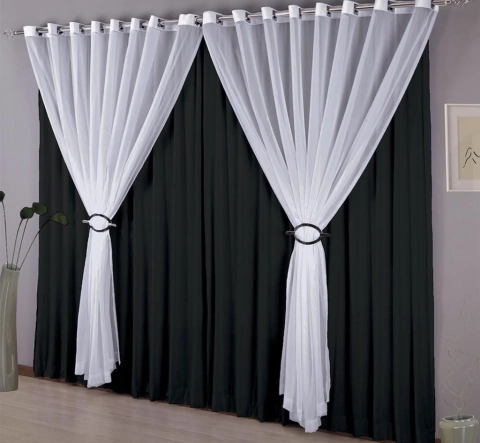 CORTINA OXFORD COM VOIL 2,90 X 2,45M PRETO