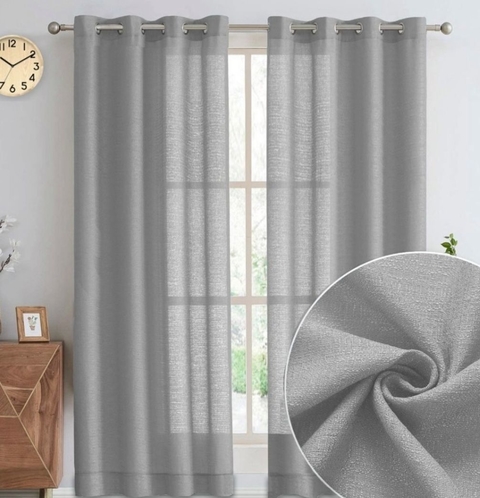Cortina Tecido Linho 2,90x2,45M Cinza Prata