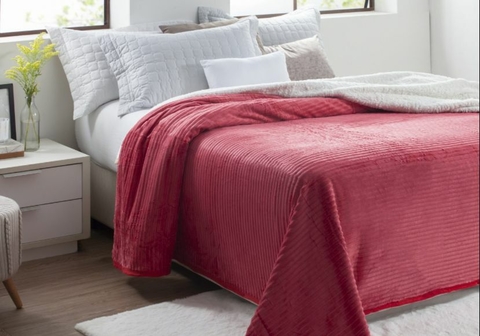 Manta Canelada Casal vermelho claro