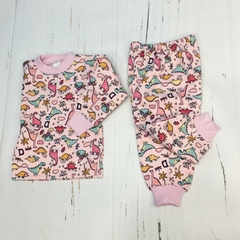 Pijama largo algodón con frisa dinosaurios rosa - tienda online