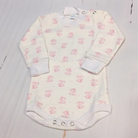 Body manga larga blanco conejos rosa - SOLUNA KIDS