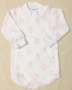 Body manga lagra algodón blanco conejos rosa - comprar online