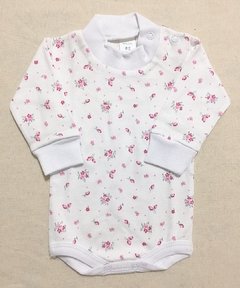 Body manga lagra algodón blanco flores - comprar online