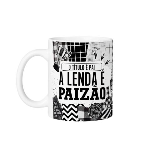 Caneca de Cerâmica Branca 325ml "O Título é Pai A Lenda é Paizão"