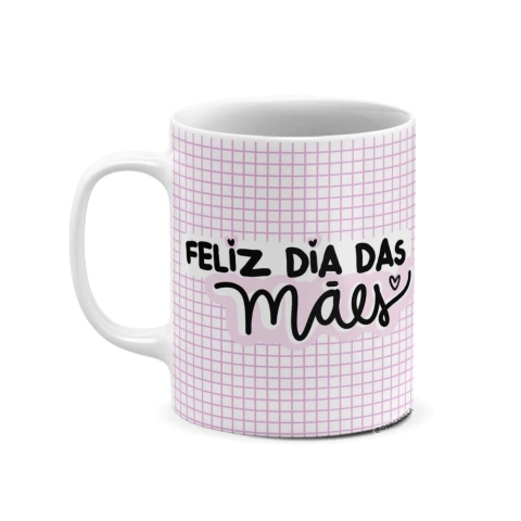 Caneca de Cerâmica "Feliz Dia das Mães" - Design Quadriculado | Sr. Caneca