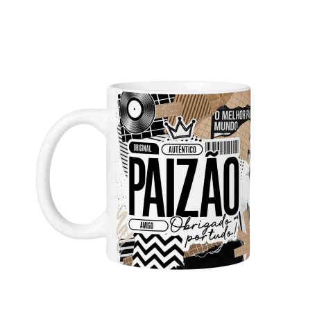 Caneca de Cerâmica Branca 325ml "Paizão Obrigado Por Tudo"
