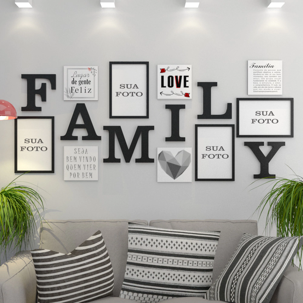 CONJUNTO QUADROS E LETRAS FAMILY PERSONALIZADO