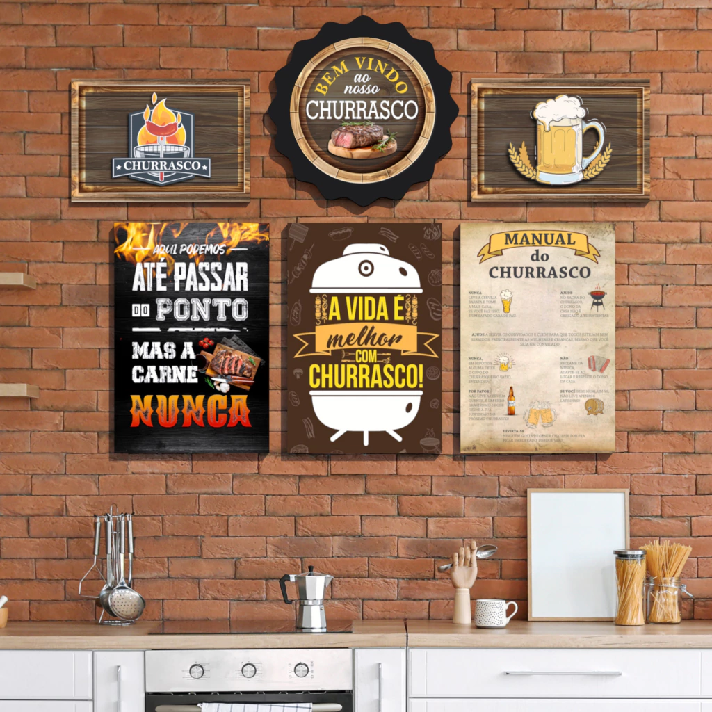 Placas Área De Lazer Churrasco E Escultura Tampinha Cerveja