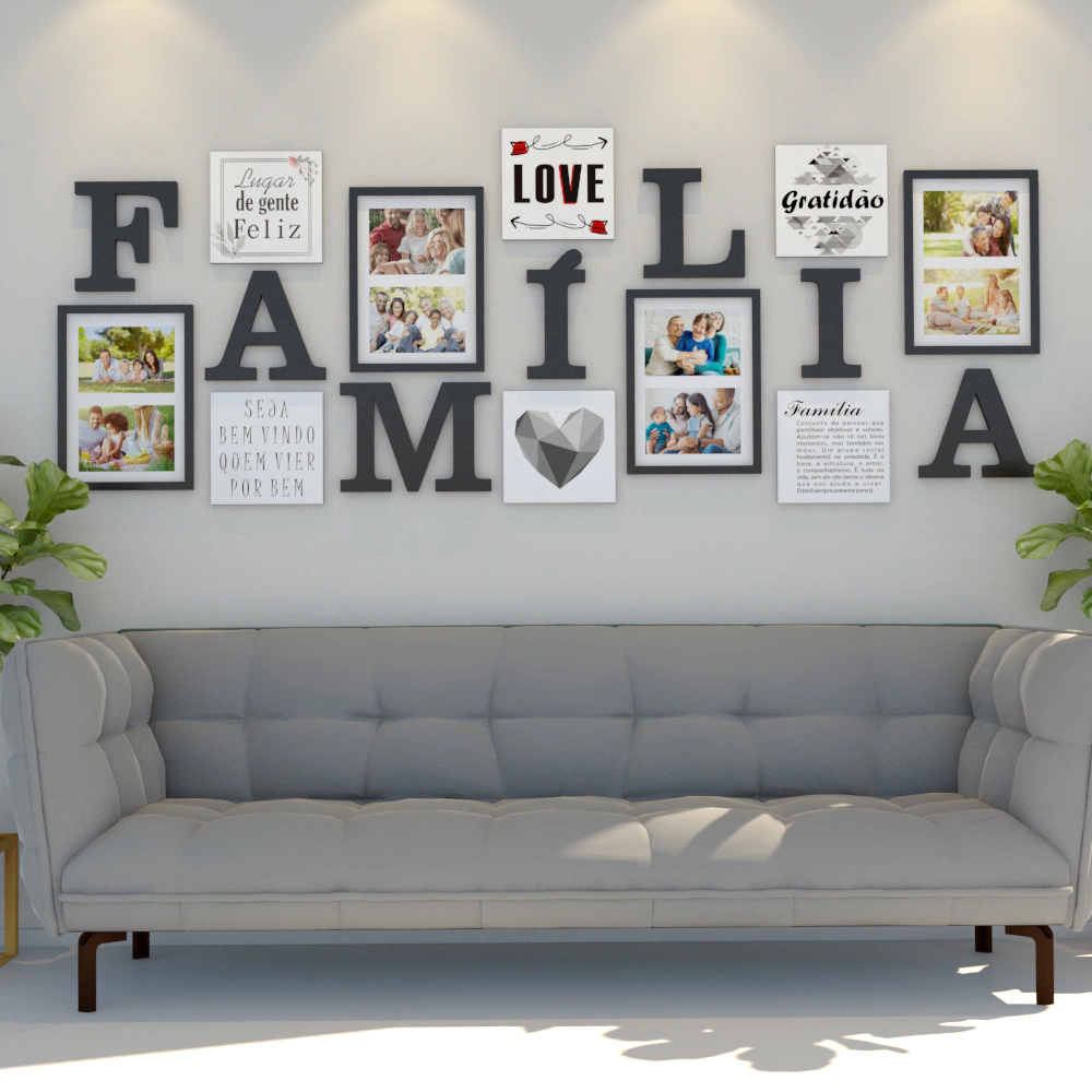 CONJUNTO QUADROS E LETRAS FAMÍLIA PERSONALIZADO