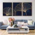 CONJUNTO 3 QUADROS - FUNDO AZUL E FOLHAS DOURADAS