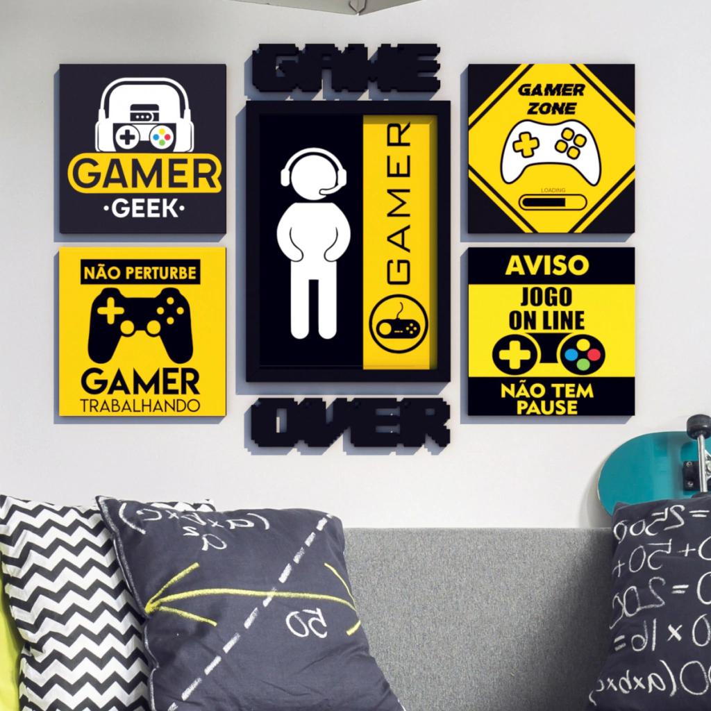 CONJUNTO QUADROS E LETRAS GAMER - GAME PLAY