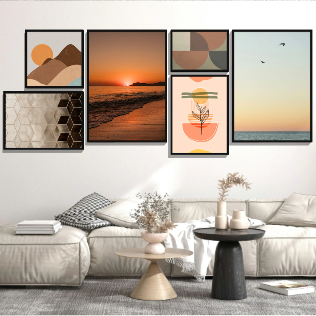 MOSAICO 6 QUADROS - PÔR DO SOL E PASSÁROS