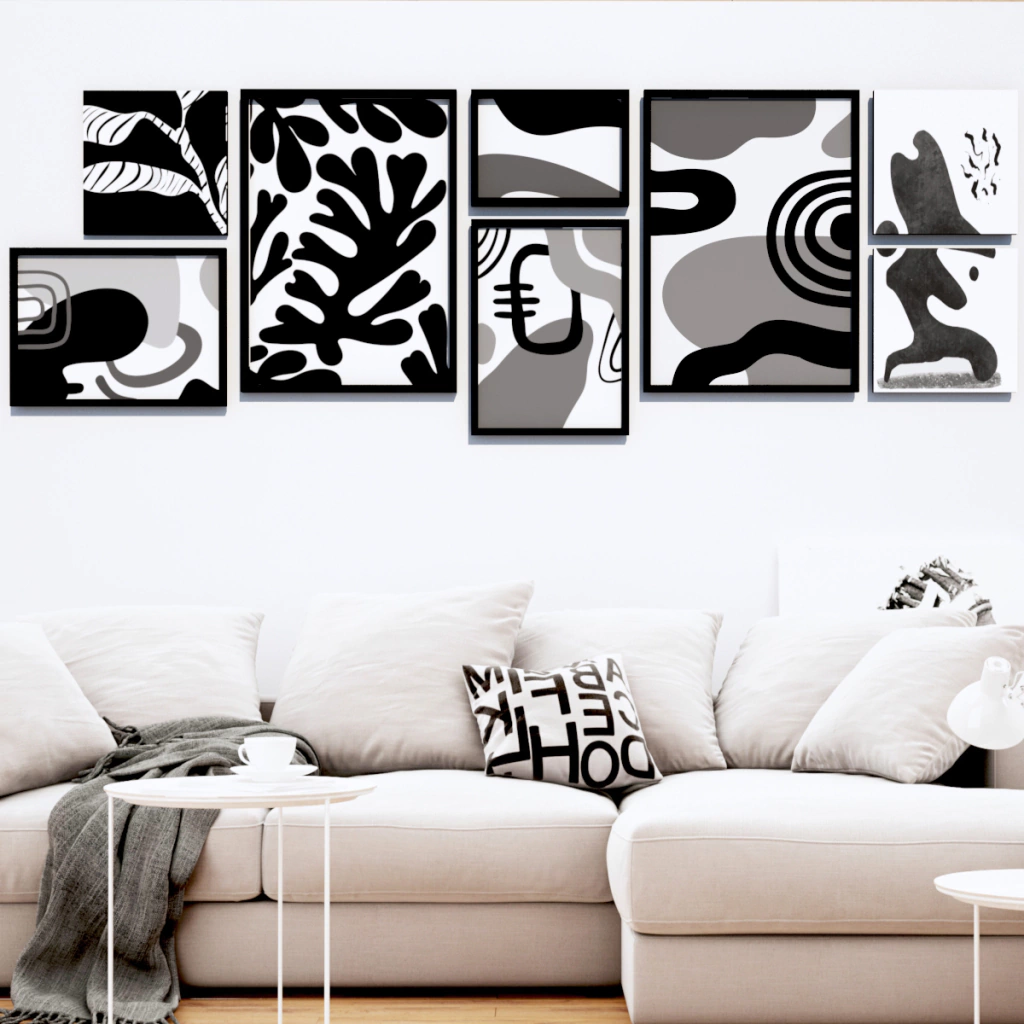 CONJUNTO 8 QUADROS - ORGANIC BLACK AND WHITE