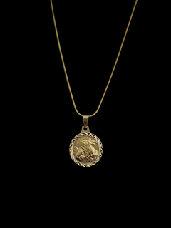 CORRENTE RABO DE RATO 1MM C/ PINGENTE MEDALHA SÃO JORGE