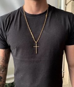 CORRENTE CARTIER ELO LONGO 3MM C/ PINGENTE CRUZ DETALHES