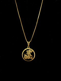 CORRENTE VENEZIANA 70CM C/ PINGENTE SÃO JORGE MEDALHA VAZADA