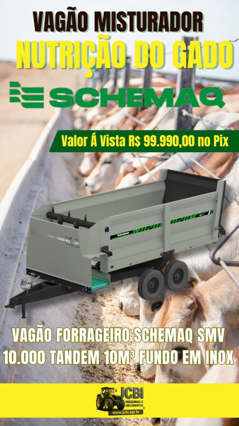 VAGÃO FORRAGEIRO SCHEMAQ SMV 10.000 TANDEM 10M³ FUNDO EM INOX NOVO