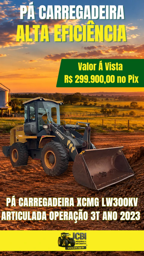 PÁ CARREGADEIRA XCMG LW300KV ARTICULADA OPERAÇÃO 3T ANO 2023 USADA
