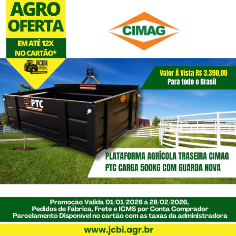 PLATAFORMA AGRÍCOLA TRASEIRA CIMAG PTC CARGA 500KG COM GUARDA NOVA