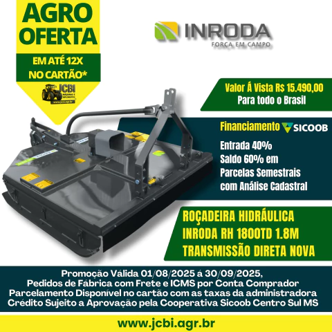 ROÇADEIRA HIDRÁULICA INRODA RH 1800TD 1.8M TRANSMISSÃO DIRETA NOVA